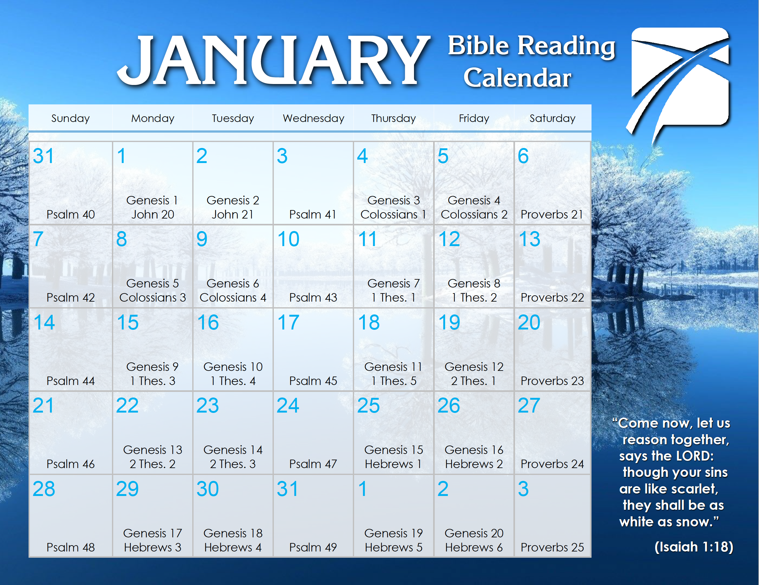 Daily Bible Reading Calendar Printable